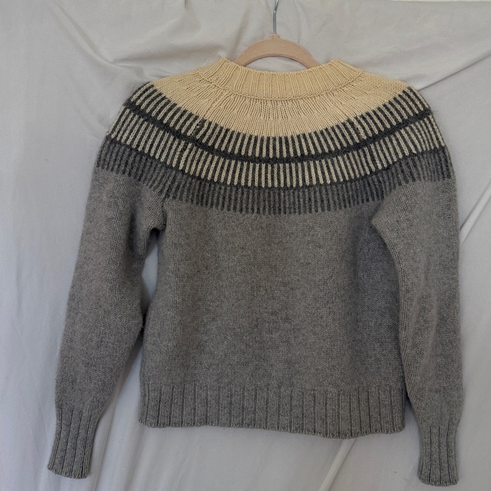Everlane Merino Wool Jacquard Ski Sweater Fair Isle Gray Size Small - Picture 5 of 5